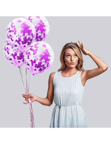 Set 6 baloane cu confetti roz, 30 cm