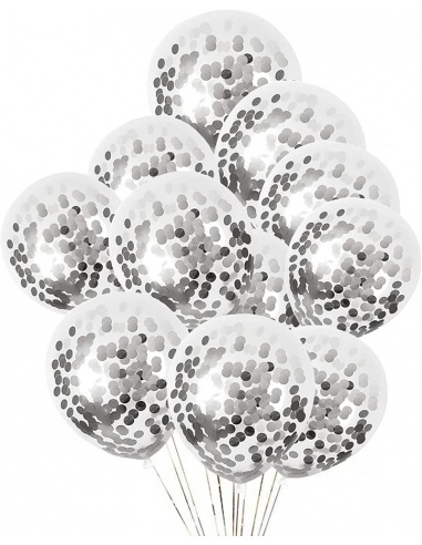 baloane latex cu confetti argintii