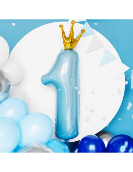 Balon cifra 1, bleu pastel, 81 cm