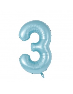 balon din folie, cifra 3, bleu pastel