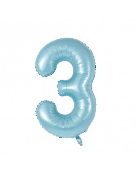 balon din folie, cifra 3, bleu pastel