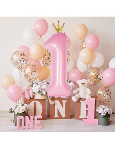 balon folie cifra 1 roz pastel 2
