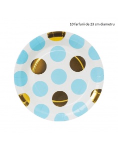 vesela de unica folosinta cu buline bleu si aurii 2
