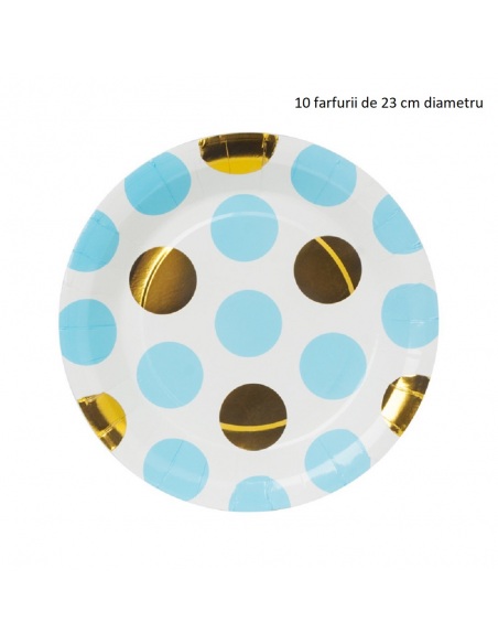 farfurii de unica folosinta bleu cu auriu