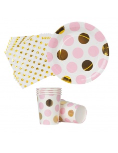 set vesela de unica folosinta roz cu auriu