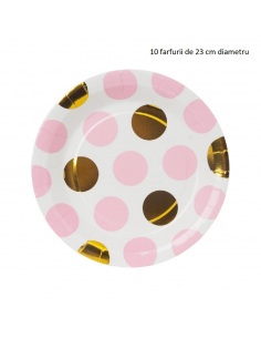 set vesela de unica folosinta roz cu auriu 2
