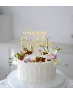 Topper tort Happy Birthday auriu 2